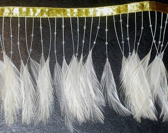 2 Ply White Ostrich Feather Trimming Fringe 1 Yard on Satin Header for  Wedding Dress 