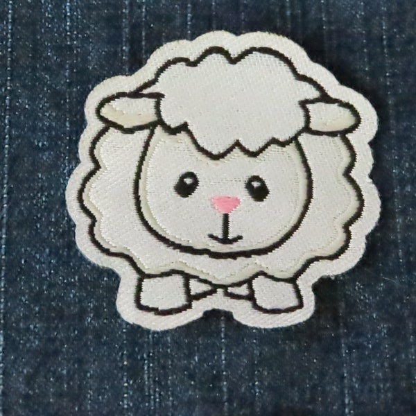 Toon Lamb Sheep Iron on Woven Patch  Applique       Measures 52mm x 54mm (2 1/8" x 2 3/16") approx