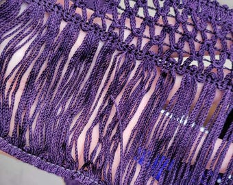Fringe 4" Drop Fancy Tied Chainette Eggplant Priced Per Yard
