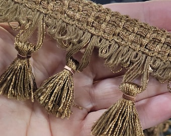 Tassel Fringe with Braided Header 2 1/2" (63.5mm) Priced Per Yard Brown