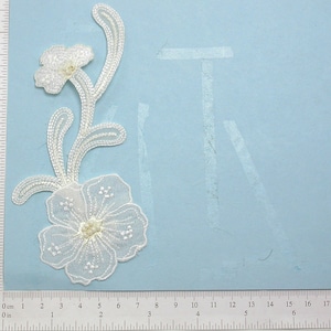 Bridal White and Ivory Flower Spray Beaded - Embroidered Iron on Applique
