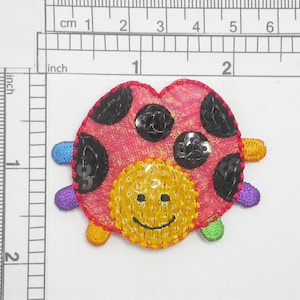 Ladybug Sequin Sparkle Iron On Patch Applique  Measures 1 3/4&quot; high x 2 1/4&quot; wide approximately