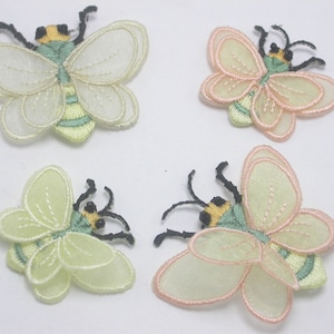 Moth Iron On Patch 3D Layered Sheer Embroidered Applique 2 sizes 2 colors