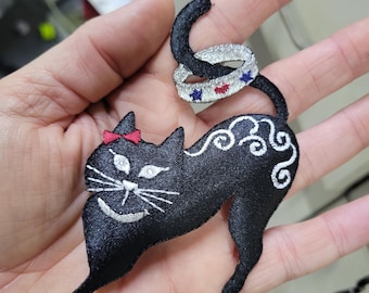 Naszywka na oko Cat Kitty Black z haftem i aplikacją do prasowania