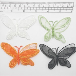 Butterfly 3 D Lace & Organza Iron On Embroidered Applique   Measures 2 5/8&quot; high x 3&quot; Wide Approximately