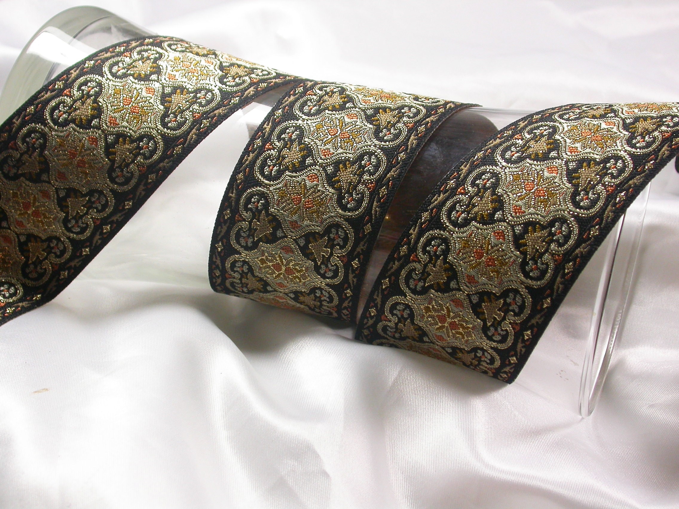Jacquard-Band 2" 50 mm Black Tan Gold lose Ware