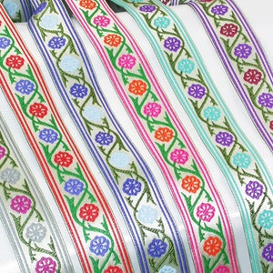 Fita jacquard de 1" flor poli de duas cores em padrão de videira 3 jardas ou mais