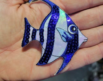 Sequin Fish Iron On Patch – Blue Bannerfish Applique