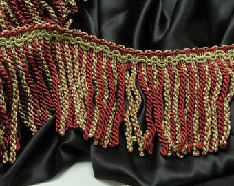 Wine & Cream Bullion Fringe, 6" High End Upholstery Trim - Per Yard