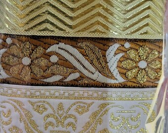 Jacquard Ribbon Remnant Pack Brown Gold Shades 6 x 1 Yard Lengths