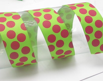 Grossgrain Ribbon 1.5" Lime Green Polka Dot 3 yds