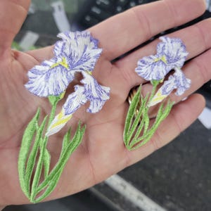 Iris Purple & White Patch Iron On Embroidered Applique 2 Sizes