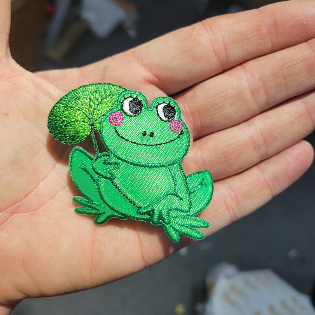 Frog Patch Pvc Frog Patch With Flower Iron on Embroidered Applique 2 1/4