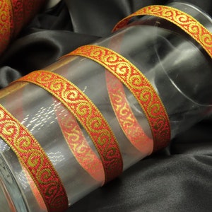 Jacquardband 9/16" 15mm Funkeln Rot &Metallic Gold 3 Meter