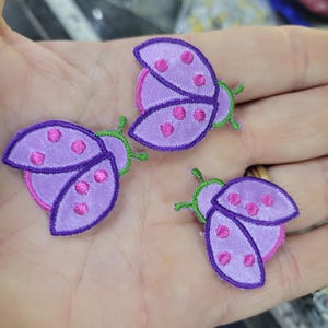 3 lila lieveheersbeestje-patch, opstrijkbare geborduurde appliqué