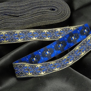 Jacquard Borte Blau Gold 22mm Metallic Mittelalterlich Als Meterware erhältlich