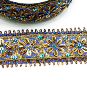 Kralen Indiase Bloemen Saree Sari Border 2 1/2 "63.5mm Handgemaakte Geprijsde op maat gesneden - Royal Blue