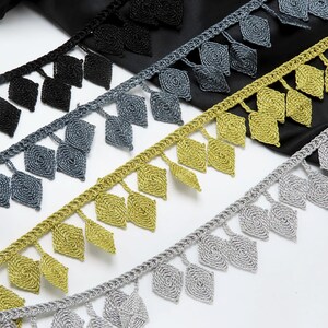 Diamant Tröpfchen Braid Fringe Border 1 5/8" 41mm Magic Metallic pro Meter Erhältlich in Schwarz Gold Gunmetal & Silber
