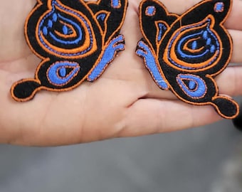 Side Butterfly Patch Pair Orange & Blue  2 7/8" x 2 1/8" each piece  71mm x 54mm