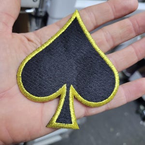 Embroidered Black Ace Spade Patch, Gold Border (3 7/8" x 3 1/4")