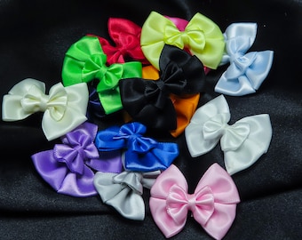 Single Color Double Ribbon Bows Polyester Satin 1 5/8&quot; (41mm) x 1 3/8&quot; (35mm) 10 Pack