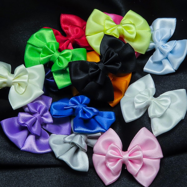 Single Color Double Ribbon Bows Polyester Satin 1 5/8" (41mm) x 1 3/8" (35mm) 10 Pack