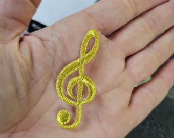 Gold Treble Clef Iron On Patch, Embroidered Applique
