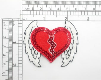 Heart Patch with Wings Sequin & Embroidered Iron On Applique