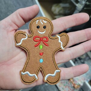 Gingerbread Man Iron On Patch: Embroidered Felt Applique