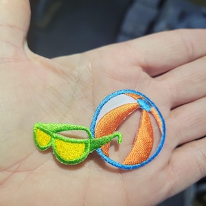 Beach Ball & Sun Glasses Multi Embroidered Iron On Patch Applique