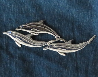 Dolphin Iron On Patch with Blue Gem Eyes