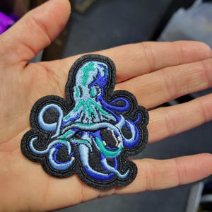 Octopus Patch Embroidered Iron On Applique  2 3/4" X 3"  (70mm x 76mm)  Wylee