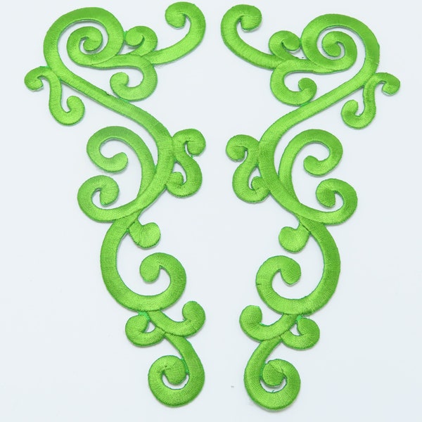 Green Celtic Swirl Patch 8" Iron On Embroidered Applique - Large Decorative Pair