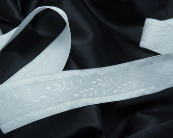 Jacquard Ribbon 1 5/16" 33mm White Floral On White Per Yard