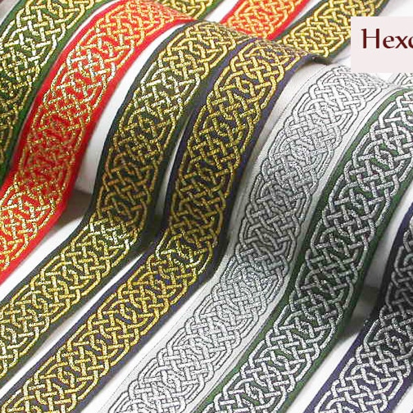 Jacquard Ribbon 1" (25MM) Metallic Hex Celtic Lots of Colors