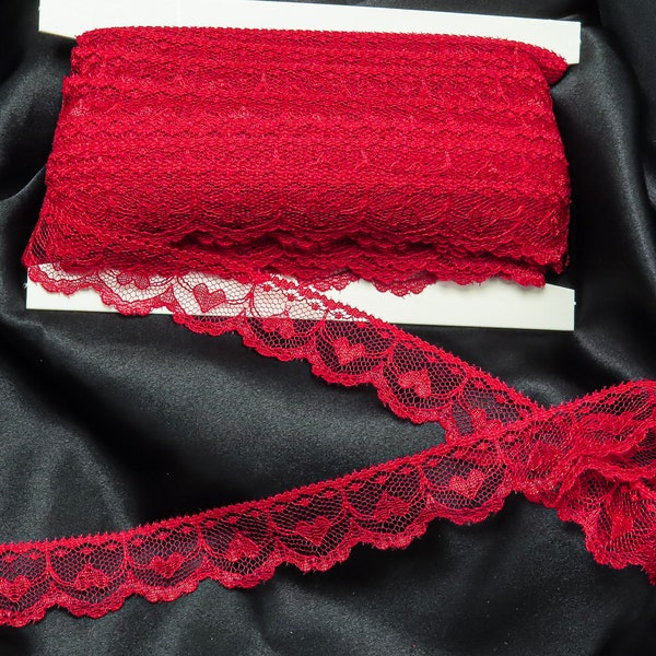Raschel Lace 1" 25mm Red Hearts - SOFT HAND-  Outstanding Quality 25 or 50 Yards