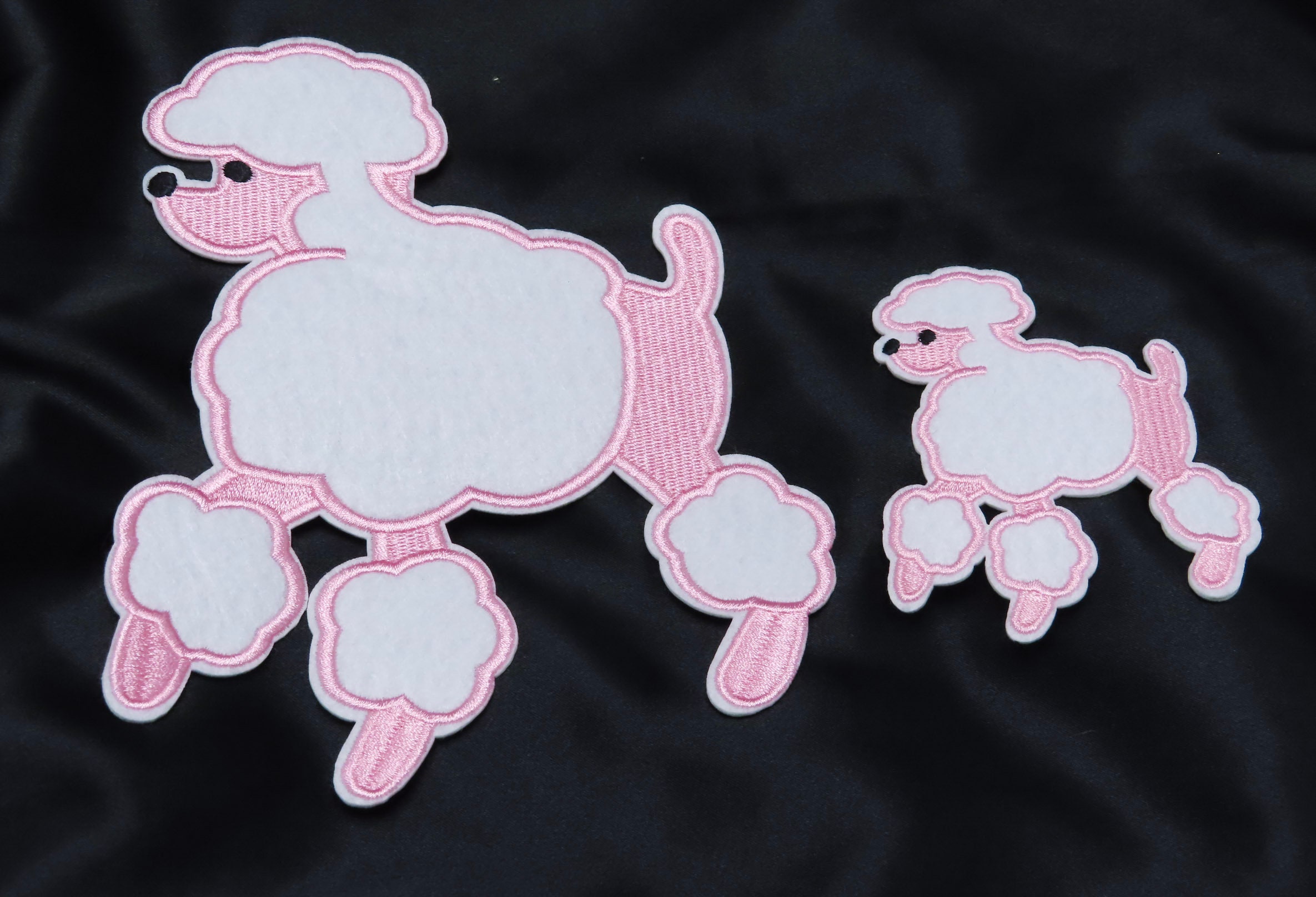 Poodle Dog Light Pink Embroidered Iron On Patches Set