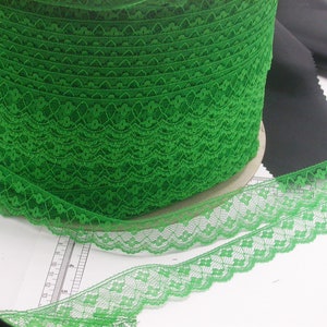 Lace Green Raschel Poly 1 1/8" (28.5mm) Emerald  Choose from 10 Yard or 25 Yards on a winding board