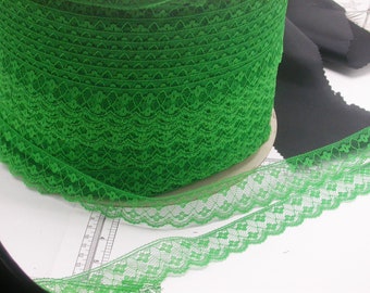 Lace Green Raschel Poly 1 1/8" (28.5mm) Emerald  Choose from 10 Yard or 25 Yards on a winding board