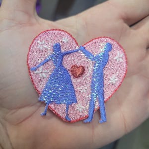 Valentines Heart Patch Dancing Sweethearts Embroidered Iron On  Applique