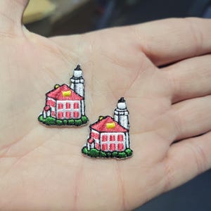 2 x Mini Lighthouse Embroidered Iron on Patch Applique Fully Embroidered