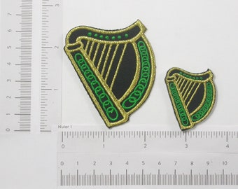 Irish Harp Embroidered Iron On Patch Applique - Two Sizes
