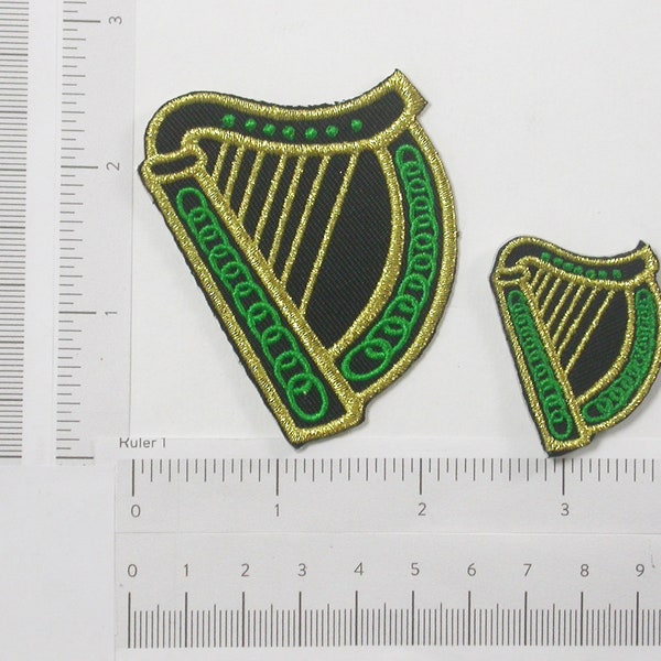 Irish Harp Embroidered Iron On Patch Applique - Two Sizes