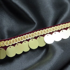 1 3/16" 30mm Paillettenbesatz auf Weinkopf - Preis pro Meter - Tanzkleidung, Saree, Nähen trimmen Bordüre