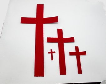 Red Cross Iron On Patch Applique - Standard Cross 4 sizes   Fully Embroidered