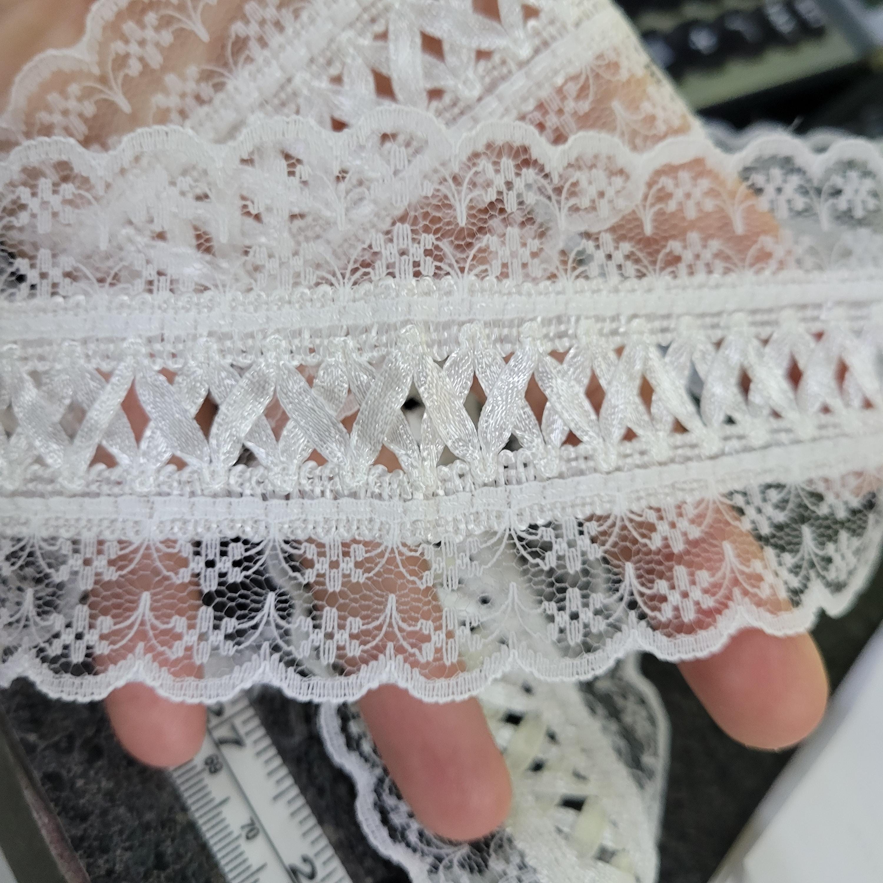 Off White Lace With Criss Cross Ribbon - 2 1/2