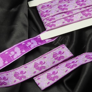 Ruban Jacquard 15/16 » Métallisé Argent Rose & Cerise Fleurs 6 Yards Garniture de couture tissée