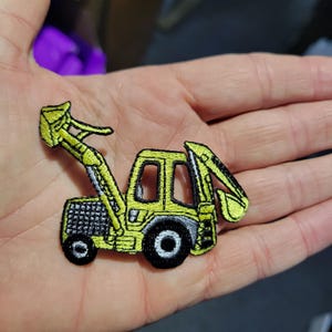 Backhoe Digger Patch Iron On Embroidered Applique 2" high x 2 3/4"