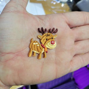 Embroidered Reindeer Iron On Patch, Holiday Applique