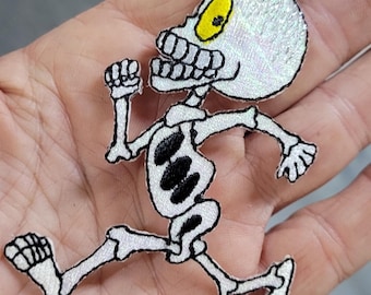 Sparkly Skeleton Iron On Patch - Embroidered Opalescent Design